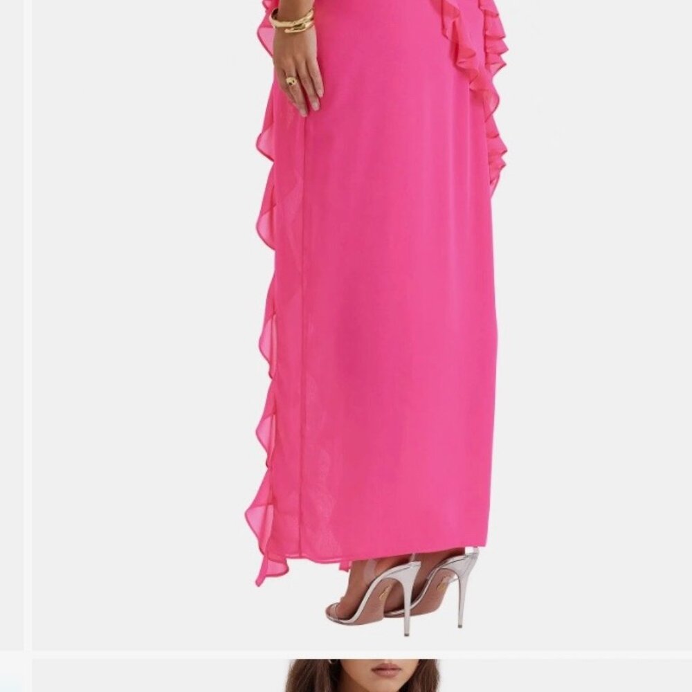 NWT Gorgeous XS Sarina Ruffle Strapless Women’s Maxi Dress - Hot Pink 💗 - Picture 3 of 5